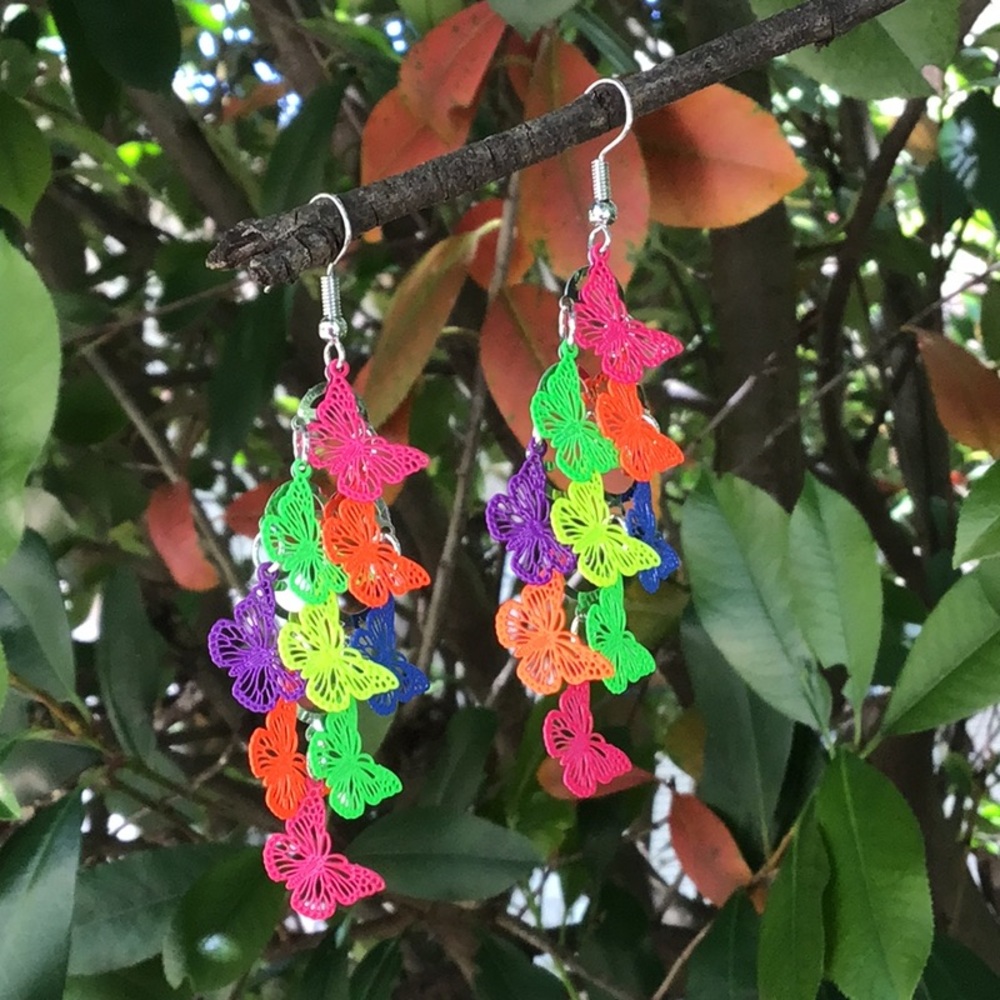 Dangling Multi Colored Butterfly Earrings